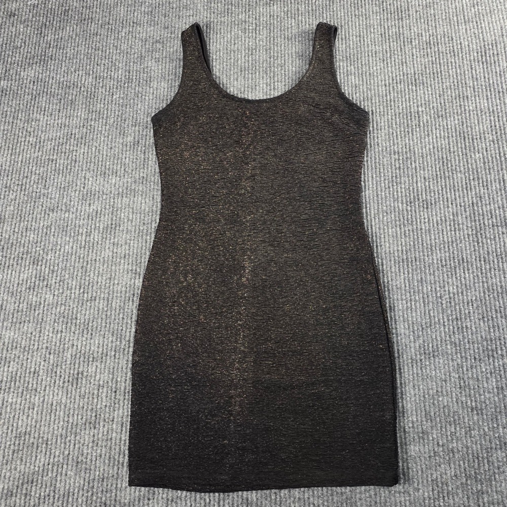 Forever 21 Black Gold Metallic Textured Bodycon Mini Dress Exposed Zipper Size M